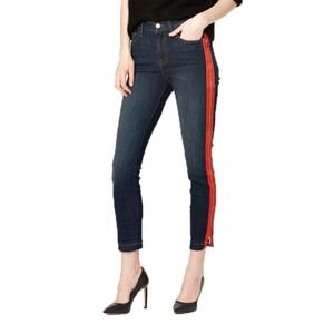 ETIENNE MARCEL Women's Dark Wash Skinny Jeans Red Side Zipper Size 28 -MSRP $300